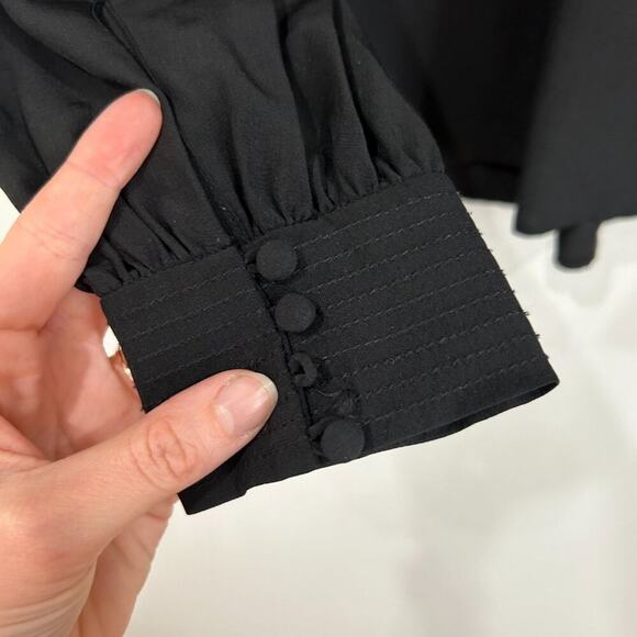 ALC Neutral Black Silk Ruffle Embroidered Flower Long Sleeve Blyth Blouse Top 8 - Picture 7 of 7